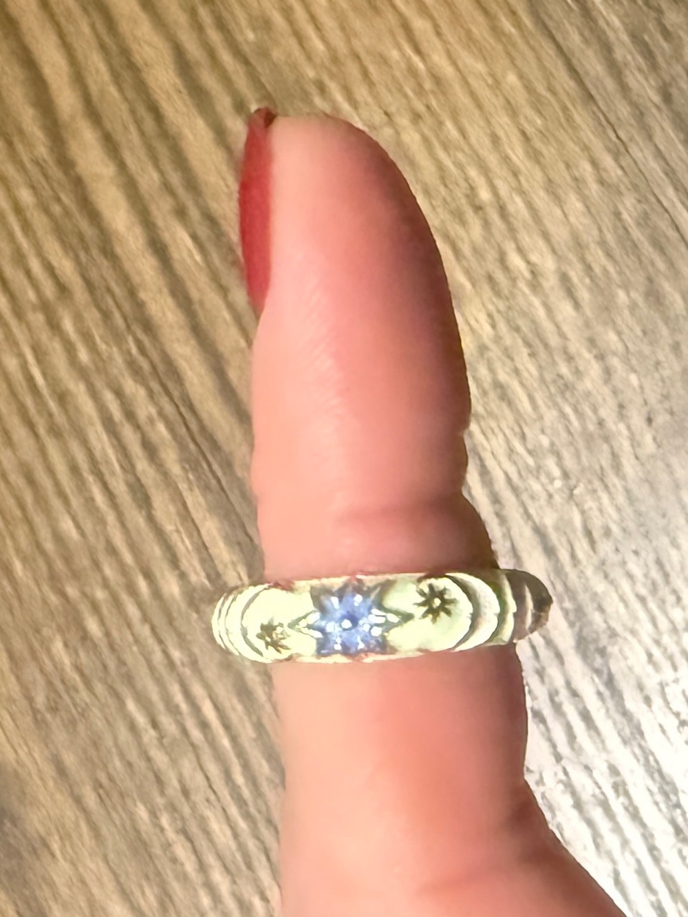 Women’s Gold Adjustable Ring With Cream & Periwinkle Floral Design